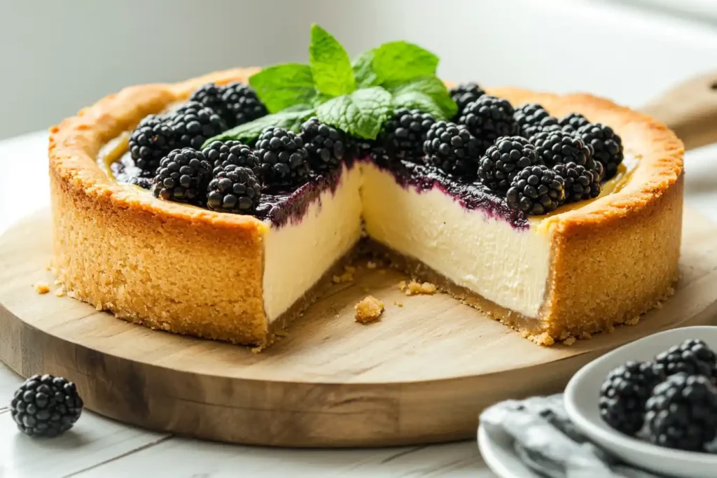 Serving blackberry cheesecake