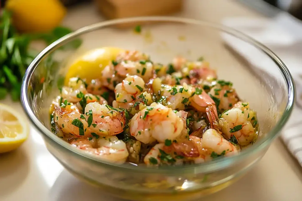 Preparing shrimp with marinade