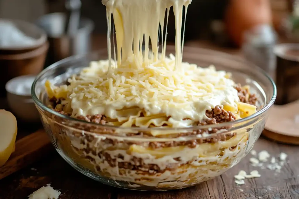 Layering Barilla lasagna