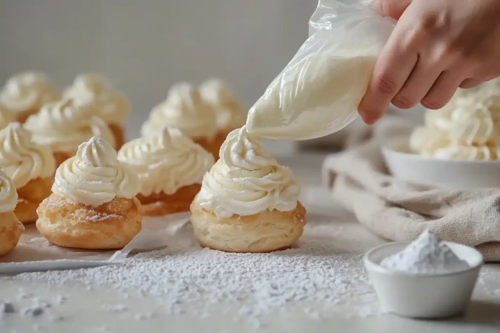 Cream filling the pastries