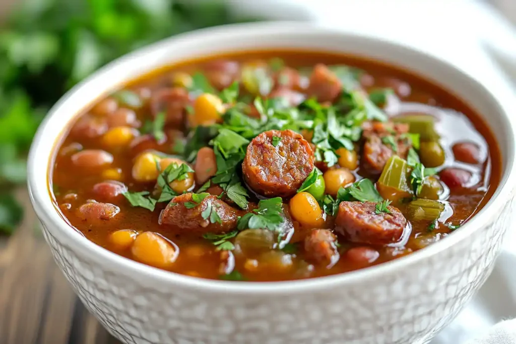 Swamp soup with greens and sausage