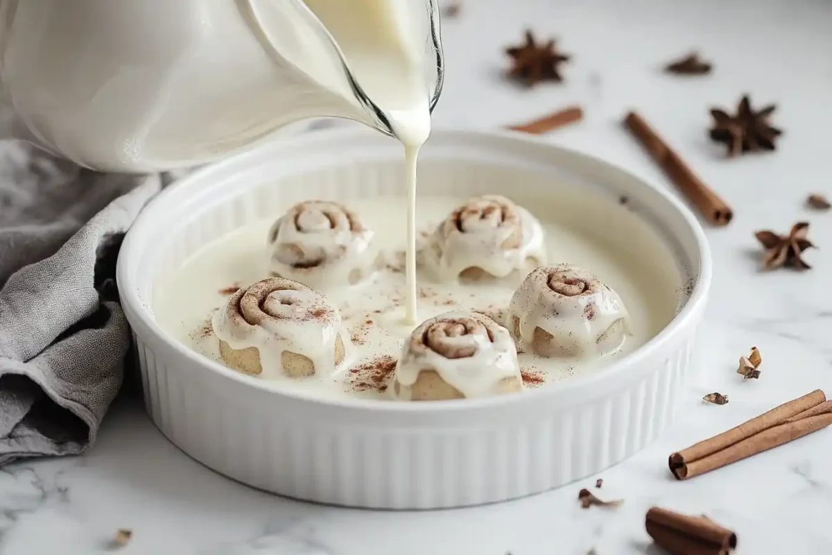 Heavy cream on cinnamon rolls