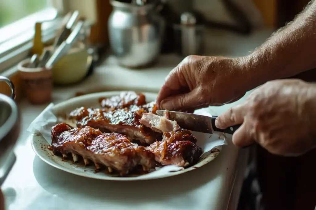 Trimming beef back ribs