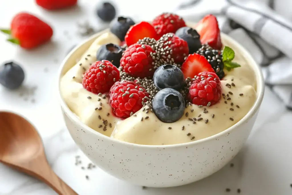 Protein pudding in a bowl