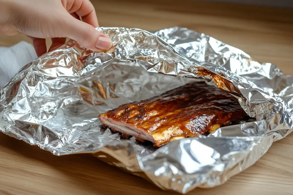 Oven-baked beef ribs in foil