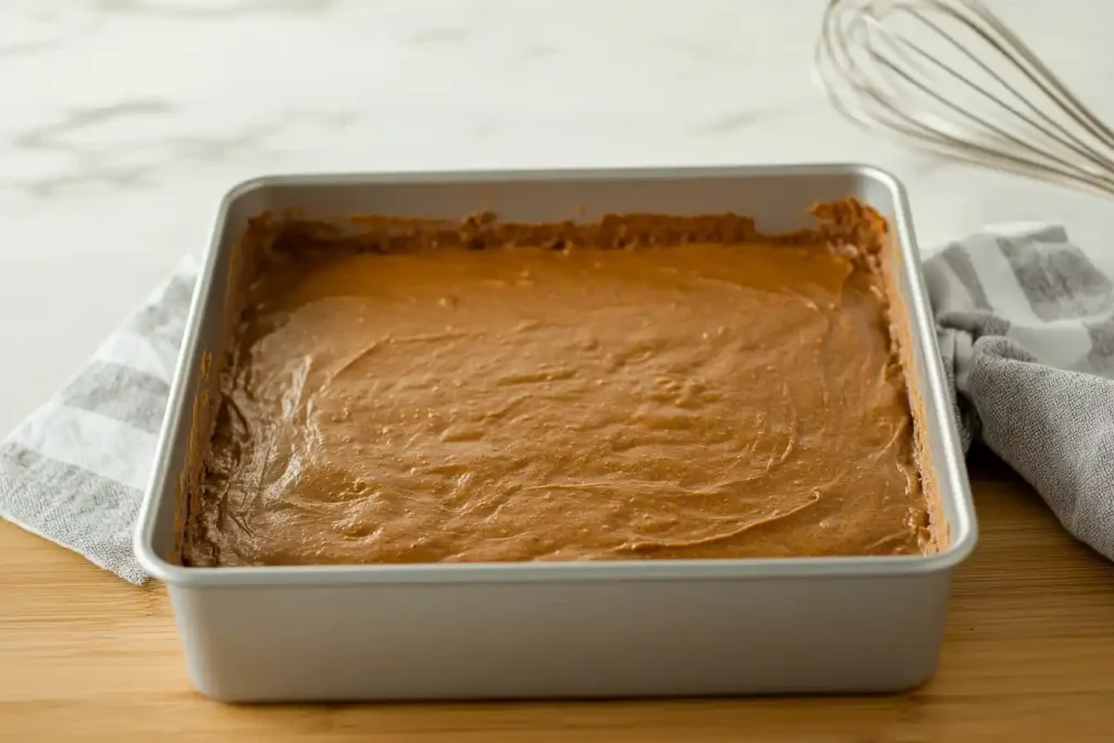 Brownie batter in greased pan