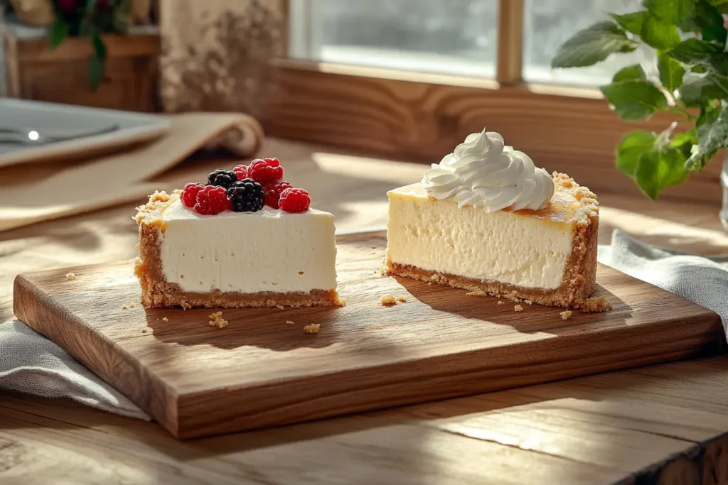 Side-by-side cheesecake comparison