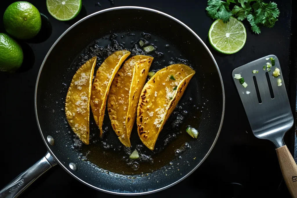 Tacos Frying in Skillet