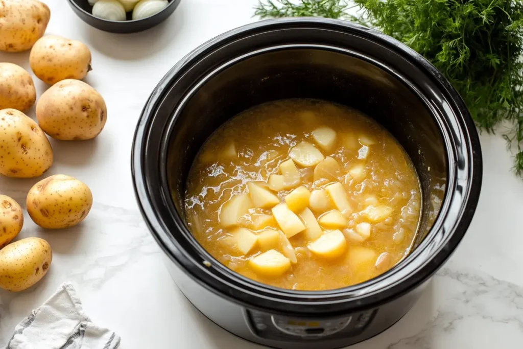 Preparing Crockpot Potato Soup