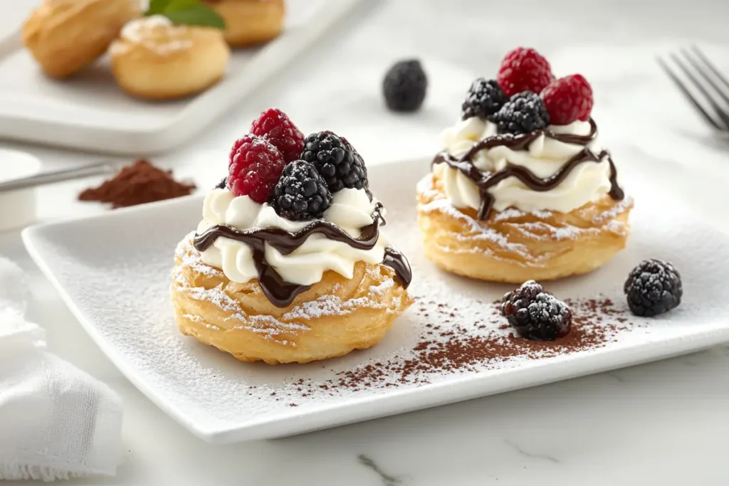 Decorated cream-filled choux pastry