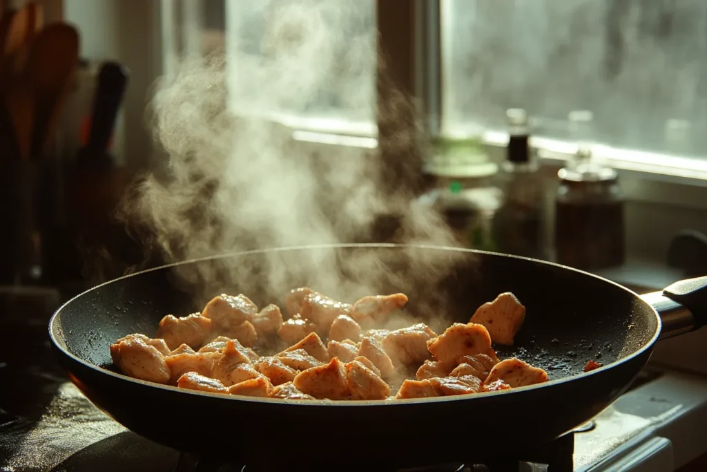 Sautéing diced chicken