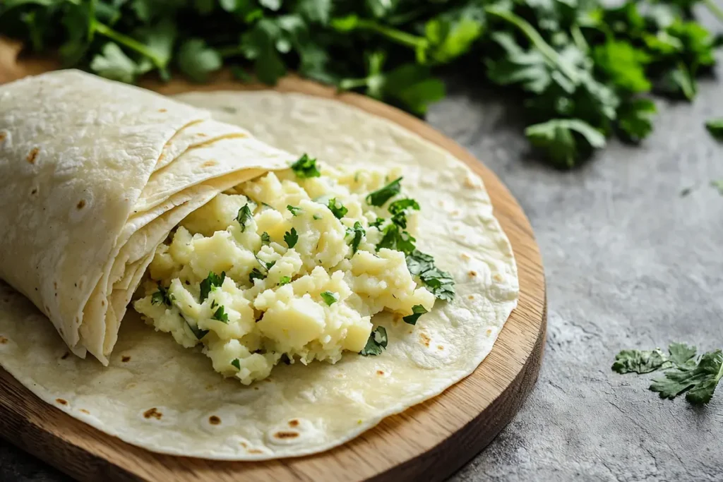 Filling Tortillas with Potato Mixture