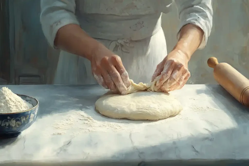 Kneading cinnamon roll dough