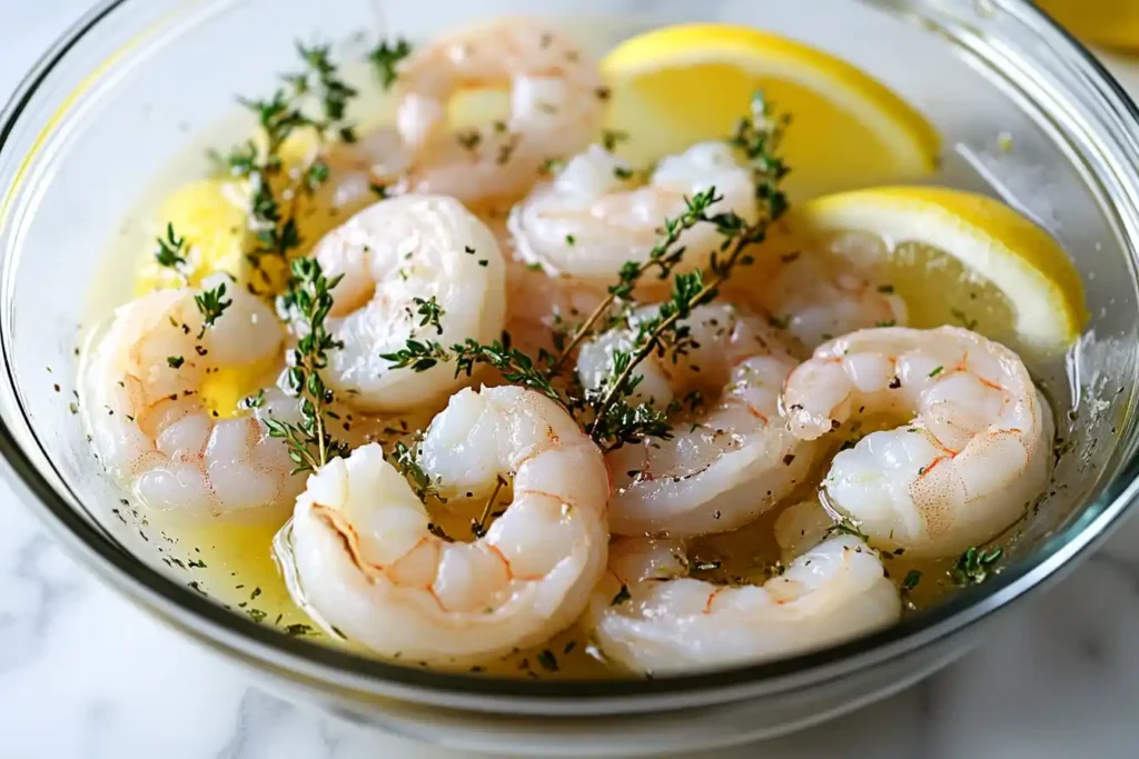 Marinating shrimp in a bowl