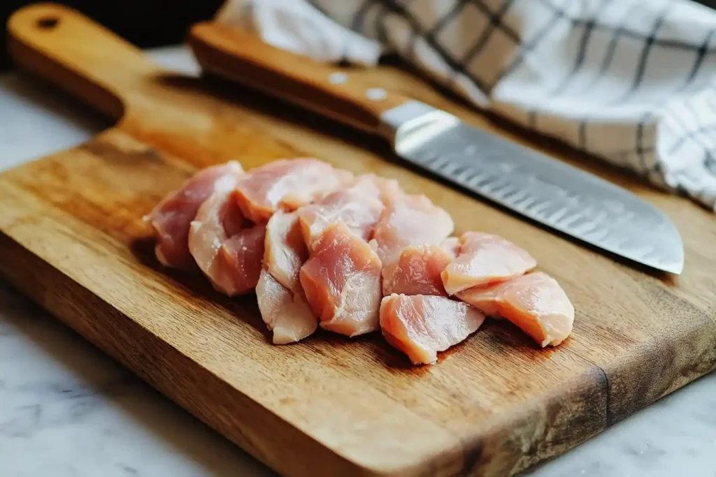 Chicken being sliced for cheesesteak