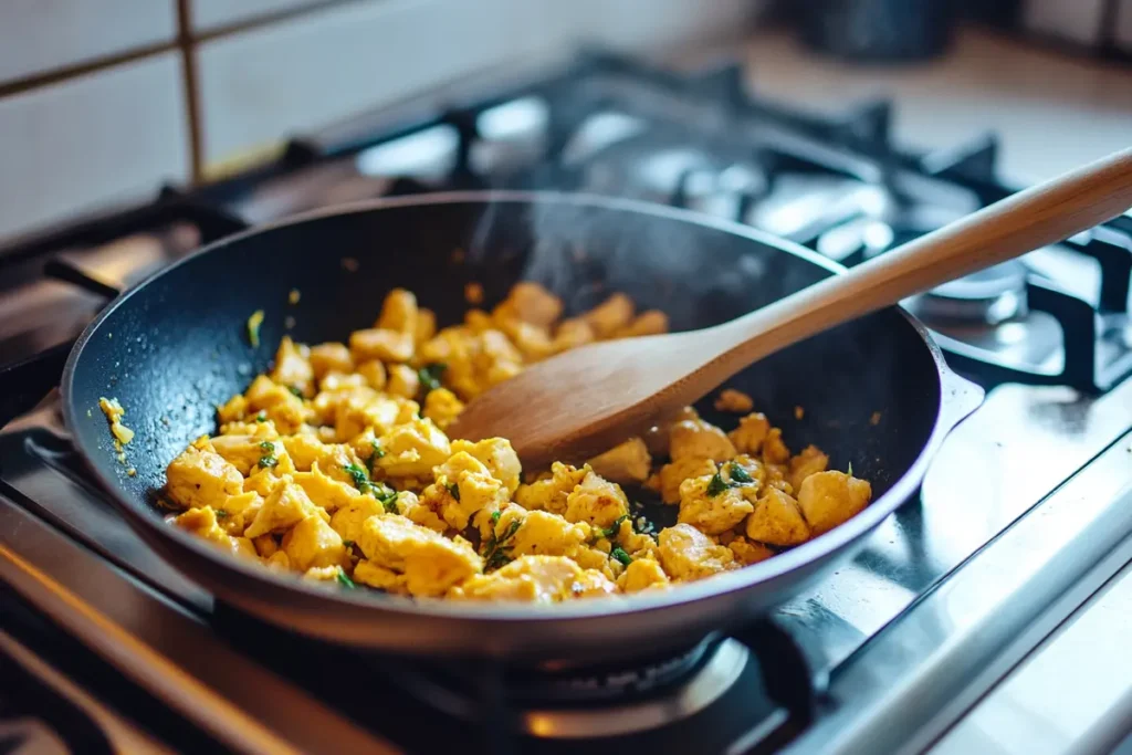 sautéing diced chicken