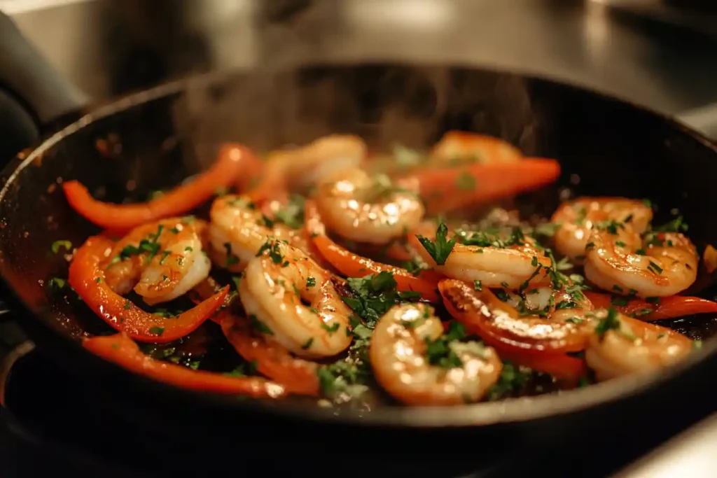 shrimp in avocado oil pan