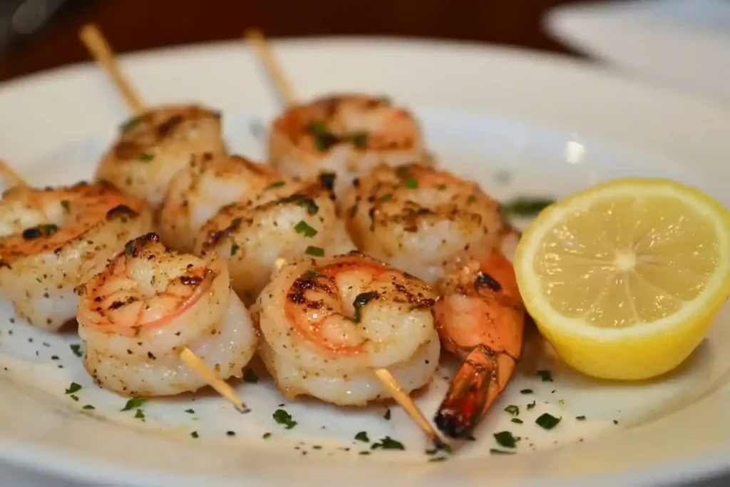 Grilled shrimp skewers on BBQ