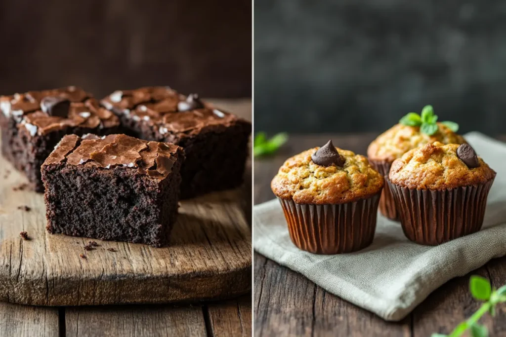 Brownie and muffin side-by-side comparison