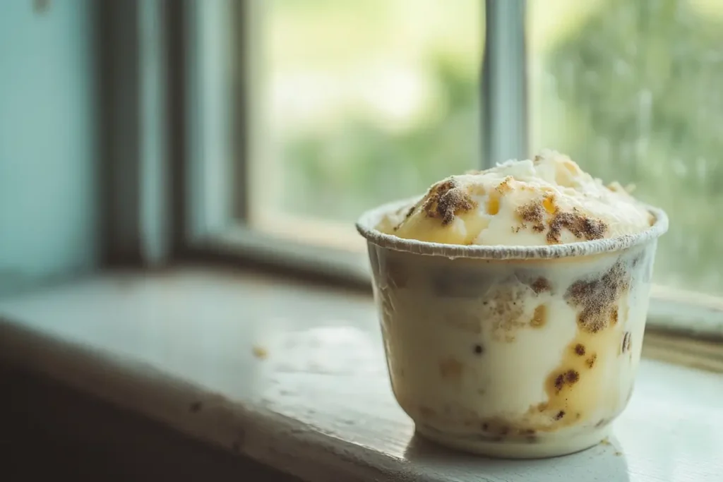 Spoiled pudding with visible mold