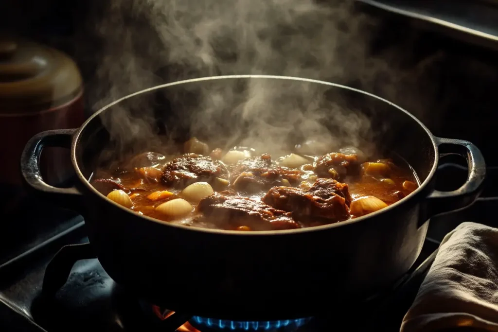 Braised beef back ribs in pot