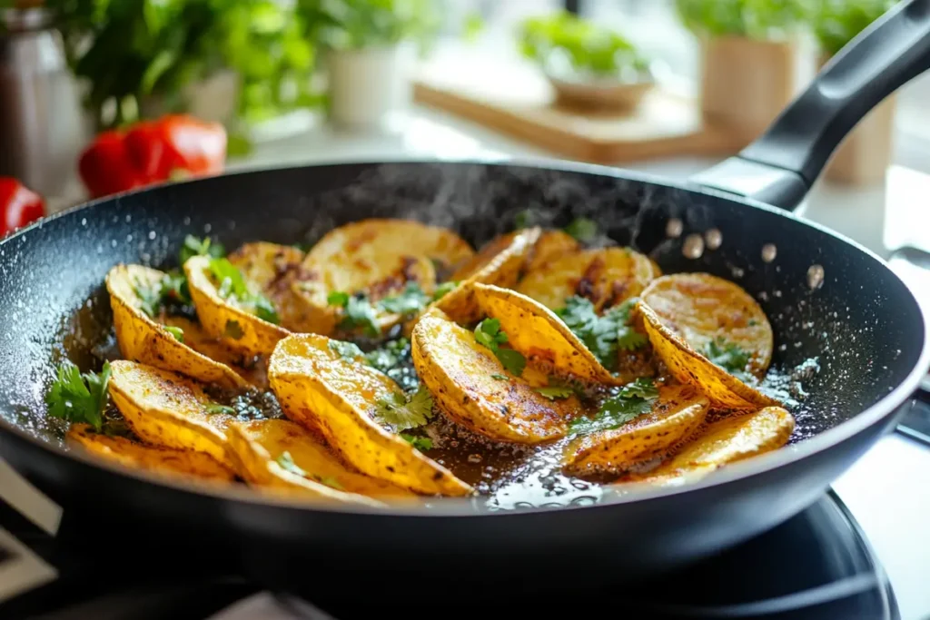 frying potato tacos