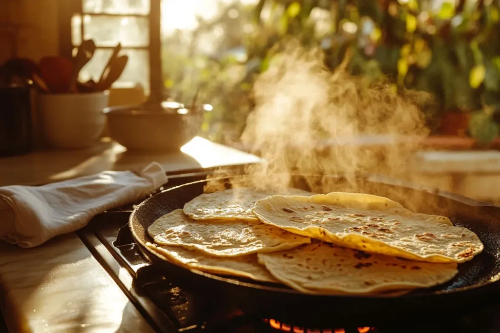 warming tortillas on a comal